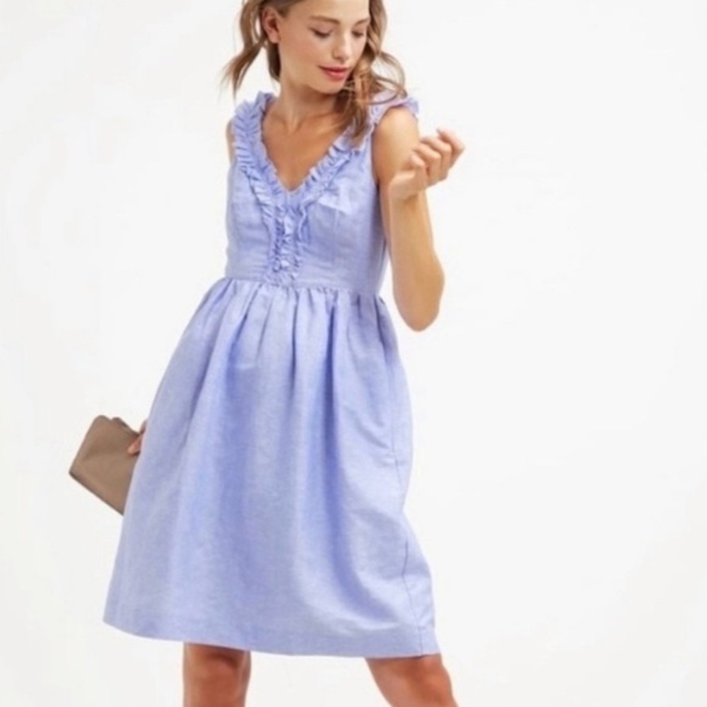Banana Republic Ruffle Neck Chambray Dress